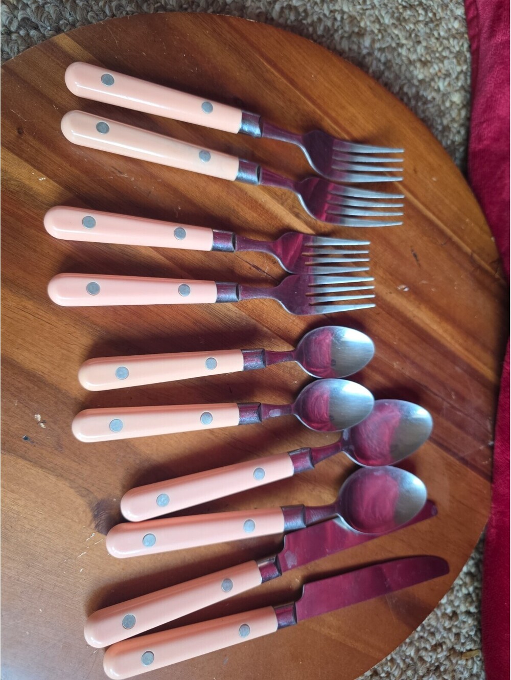 Vintage Pink Handle Stainless Taiwan Flatware Lot Of 10 2 Sets